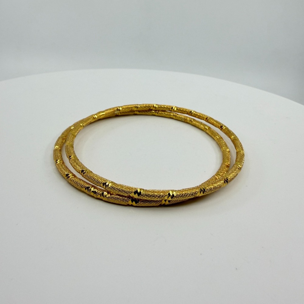 Y2K Gold Tone Textured Stackable Bangle Bracelets Set of 2 - Classic 90s
